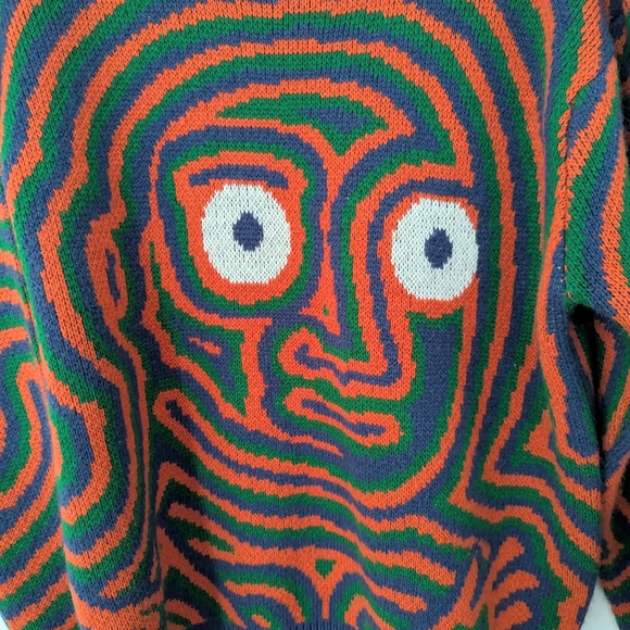 Advisry x Creature World Wool Blend Printed Knit Sweater Colorful Blue Medium M - Picture 2 of 6